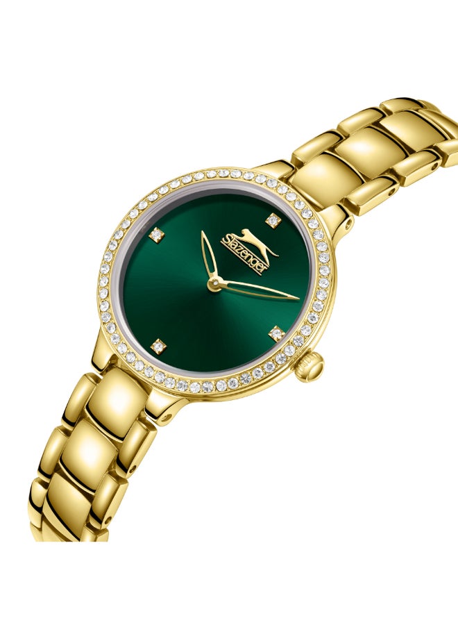 سلازنجر ساعة نسائية بعقارب وسوار معدني ذهبي - Image 2