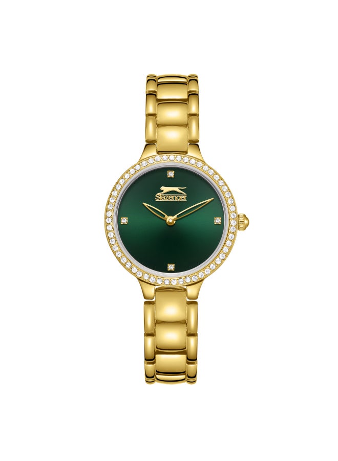 سلازنجر ساعة نسائية بعقارب وسوار معدني ذهبي - Image 1