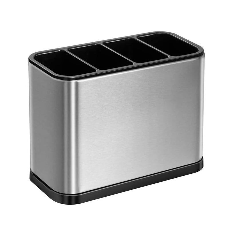 PUSHKH Stainless Steel Kitchen Utensil Holder Caddy Storage Organizer with Drain Holes for Cutlery Spoons Forks Knives Countertop - Image 2
