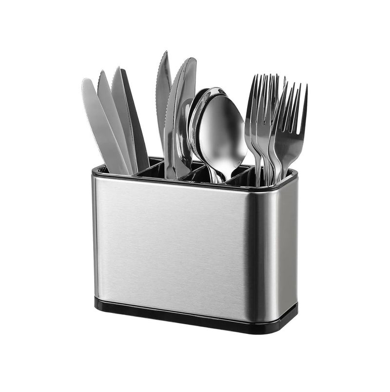 PUSHKH Stainless Steel Kitchen Utensil Holder Caddy Storage Organizer with Drain Holes for Cutlery Spoons Forks Knives Countertop - Image 1