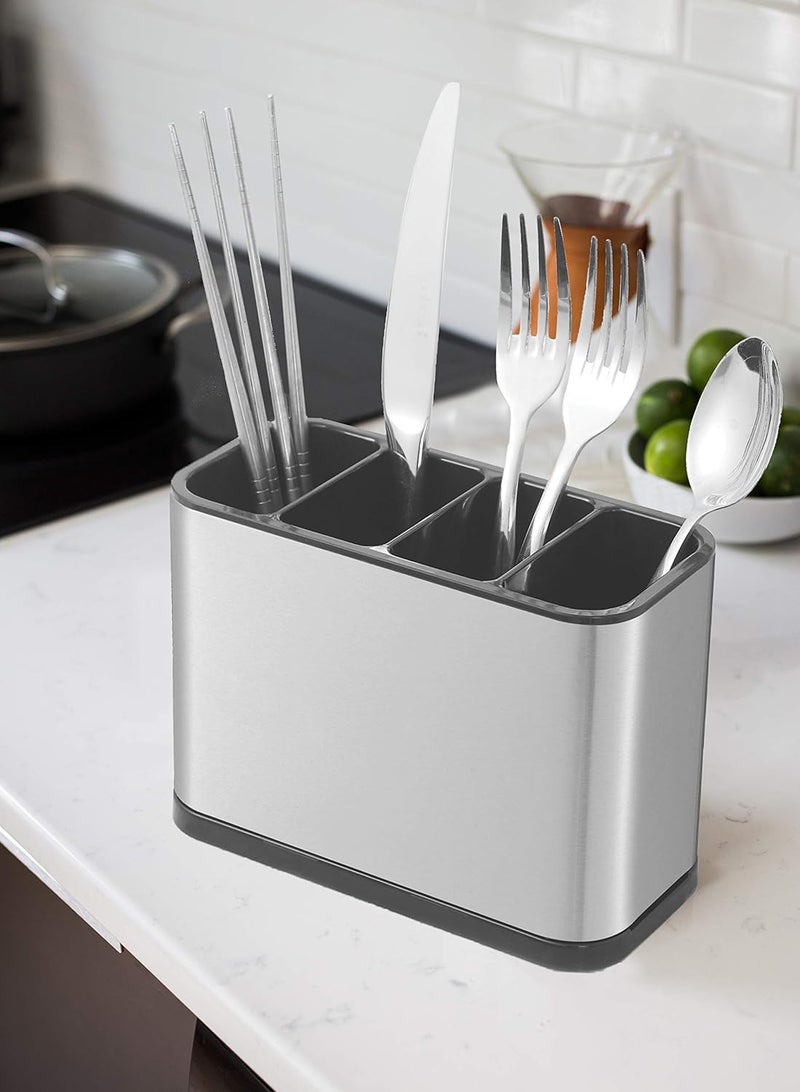 PUSHKH Stainless Steel Kitchen Utensil Holder Caddy Storage Organizer with Drain Holes for Cutlery Spoons Forks Knives Countertop - Image 3