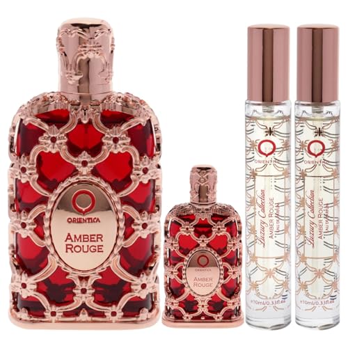 Orientica Amber Rouge Eau De Parfum Woody Amber Saffron Praline Jasmine Orange Oak Moss Seaweed Arabic Perfume for Men Women 4 Pc Gift Set 27oz 75ml 2 X 10ml spray - Image 3