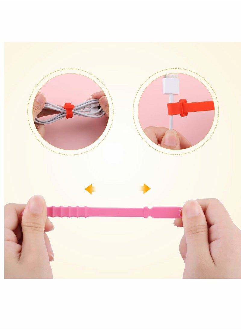 إسكدنيا Cord Organizers, 4.5 Inch Reusable Wire Ties Cord Organizer Straps Elastic Silicone Cord Organizer Cable Straps for Cords Phone Charging Cable Wire Labels Headphones 20pcs  (5 Colors) - Image 4