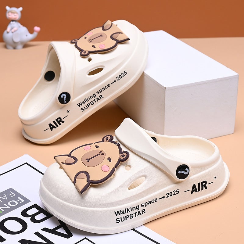 Childrens Slippers Summer Boys and Girls Cartoon Cute Non-slip Baotou Cave Shoes Baby Slippers 6227 Mibai-Kapibala - Image 1