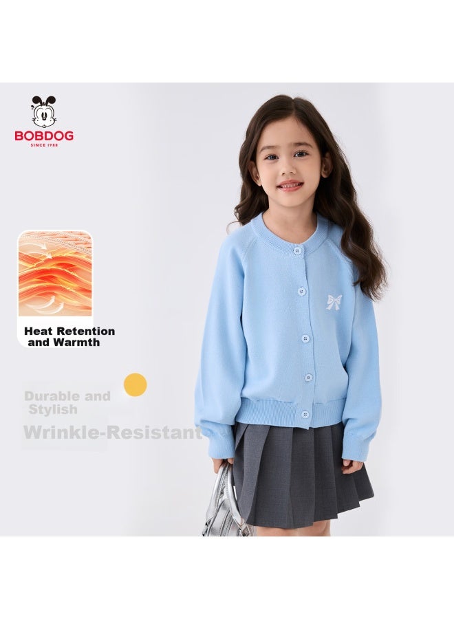 Bobdog Girls' Cardigan Sweater Spring Autumn Versatile Knitwear New Outerwear Mid-large Kids Warm Jacket - Image 2