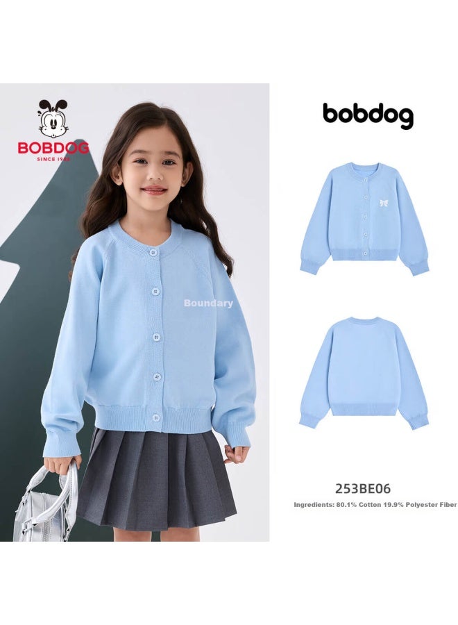 Bobdog Girls' Cardigan Sweater Spring Autumn Versatile Knitwear New Outerwear Mid-large Kids Warm Jacket - Image 1