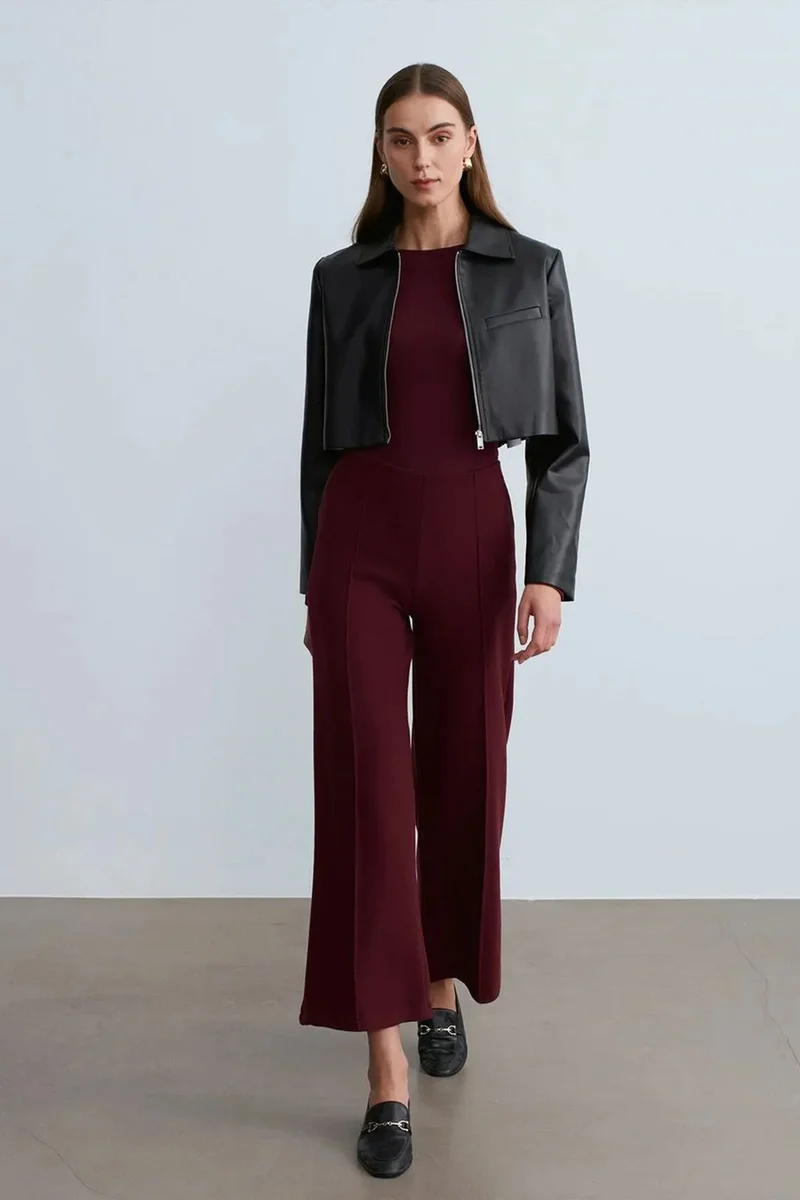 Dilvin Burgundy Red DILVIN Women's Wide-Leg Knit Trousers for Women | Best Price UAE