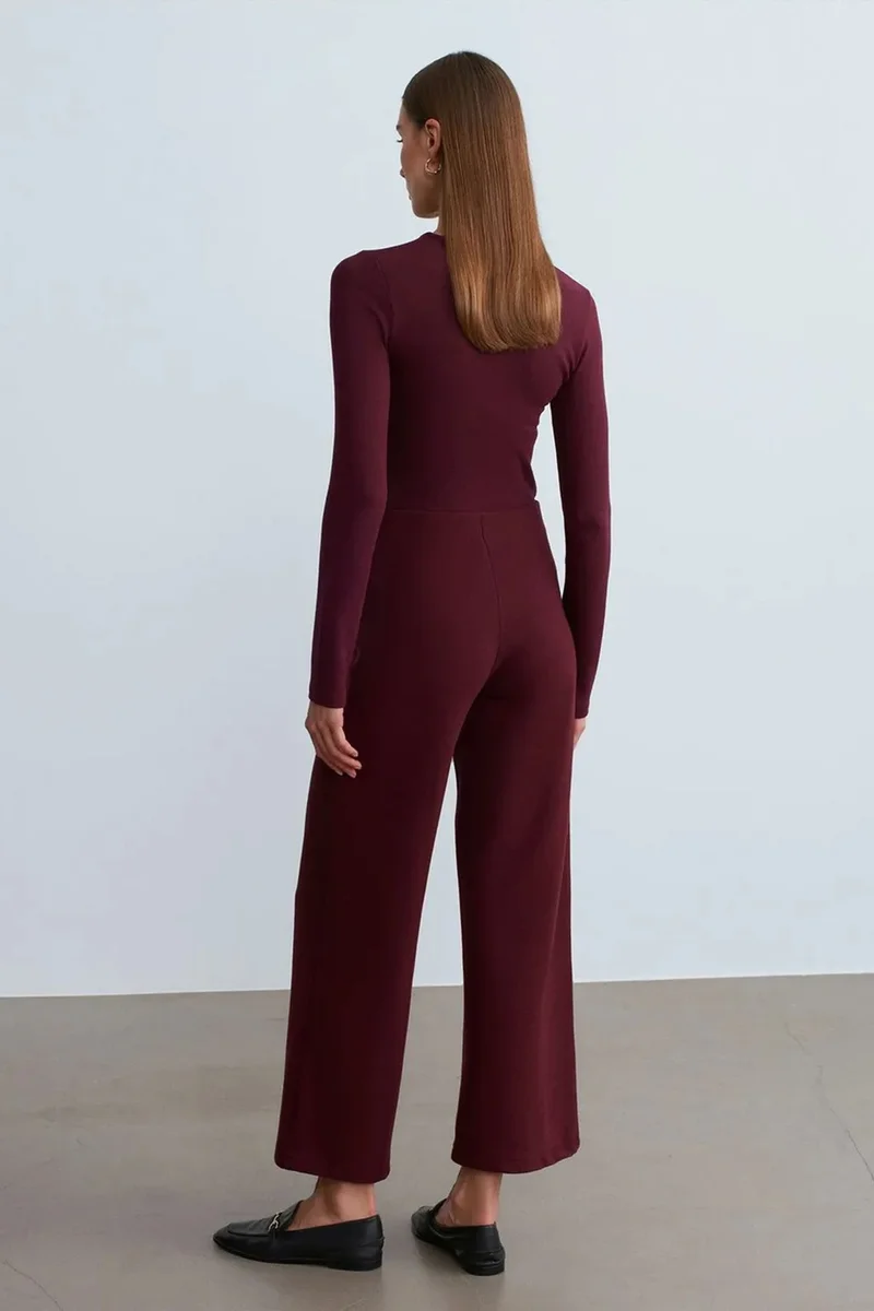 Dilvin Burgundy Red DILVIN Women's Wide-Leg Knit Trousers for Women | Best Price UAE