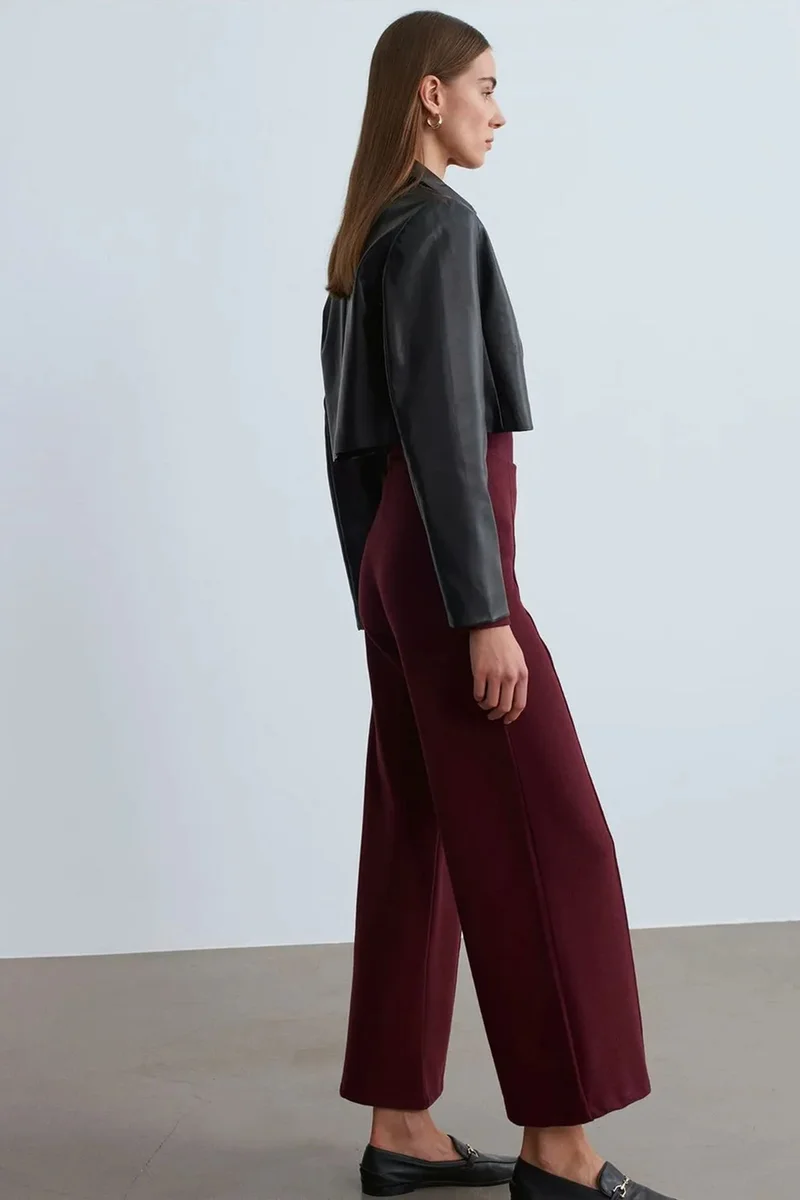 Dilvin Burgundy Red DILVIN Women's Wide-Leg Knit Trousers for Women | Best Price UAE