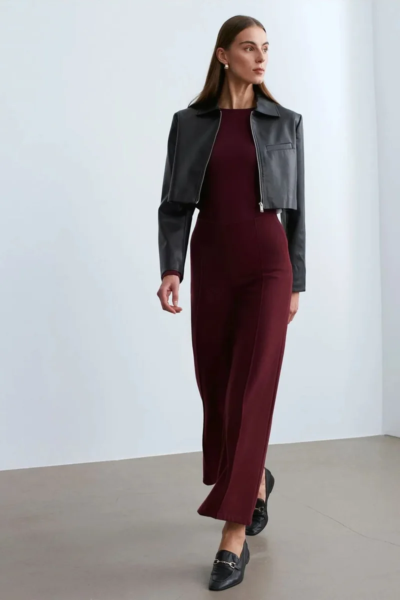 Dilvin Burgundy Red DILVIN Women's Wide-Leg Knit Trousers for Women | Best Price UAE