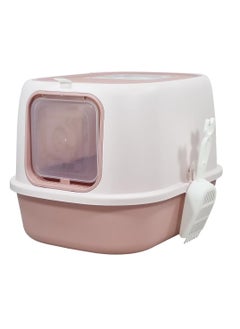 NNC PETS Large cat toilet with Transparent door, Front entry and Top exit, Litter scoop and Splash-proof litter box for Odor control, 52 cm cat litter box for Indoor use, Portable and Space saving (Pink)  - Image 1