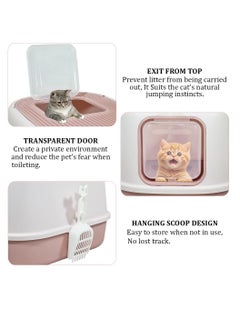 NNC PETS Large cat toilet with Transparent door, Front entry and Top exit, Litter scoop and Splash-proof litter box for Odor control, 52 cm cat litter box for Indoor use, Portable and Space saving (Pink)  - Image 3