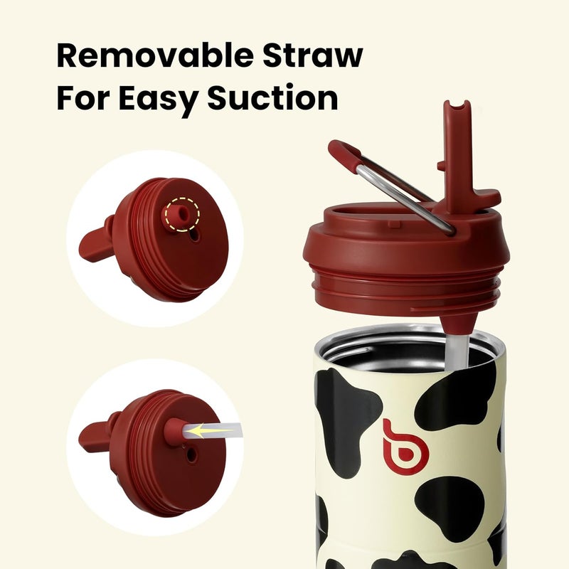 bottle bottle Insulated Stainless Steel Water Bottle 24oz capacity. Includes Straw, Lid and Handle for Sports, Travel & Gym. Maintains 24 hour cold liquids and up to 12 hours hot. Double-Wall Vacuum Metal, Leak Proof, BPA-Free - Cow Pattern - Image 3