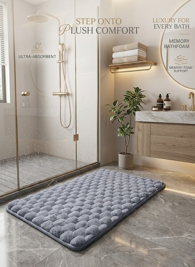 Bath Mat, Washable Chenille Bathroom Rug with Rubber Backing - Super Absorbent, Quick-Dry Microfiber, Soft & Thick Shower Floor Mat, Non-Slip Bathmat Runner for Bathroom Decor, 40x60 cm, Grey - Image 1