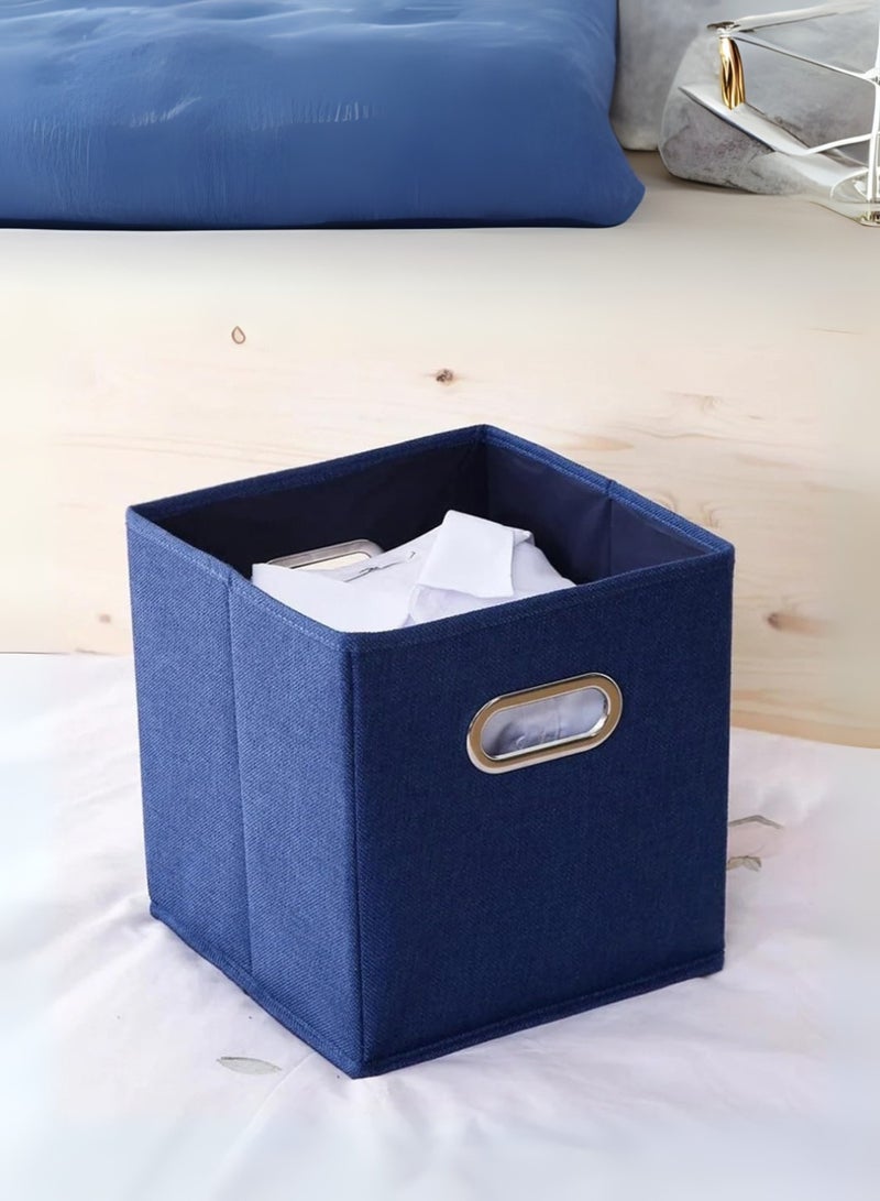 Wollar Foldable Clothes Storage Organizer Box - Portable Wardrobe, Cabinet & Cupboard Organiser Storage Boxes for Clothes with Steel Handles - 27 x 26 x 26 Inches (40L) - Blue - Image 3