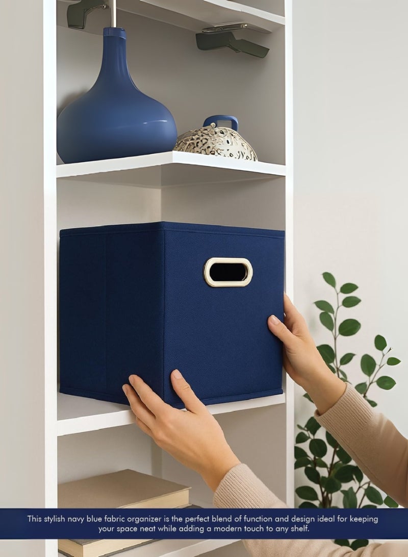 Wollar Foldable Clothes Storage Organizer Box - Portable Wardrobe, Cabinet & Cupboard Organiser Storage Boxes for Clothes with Steel Handles - 27 x 26 x 26 Inches (40L) - Blue - Image 1