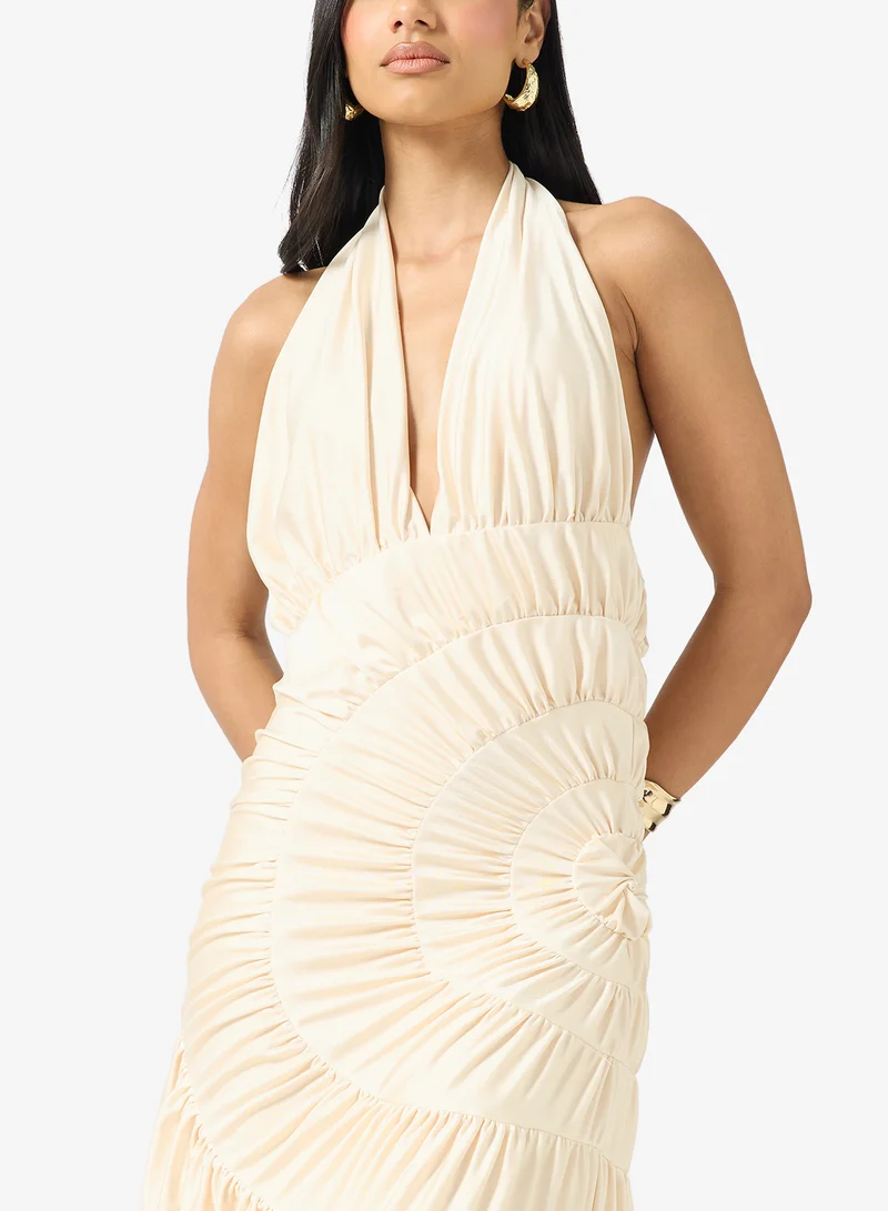 Ginger Boutique  Halter Neck Ruched Frill Detail Evening Dress for Women | Best Price UAE