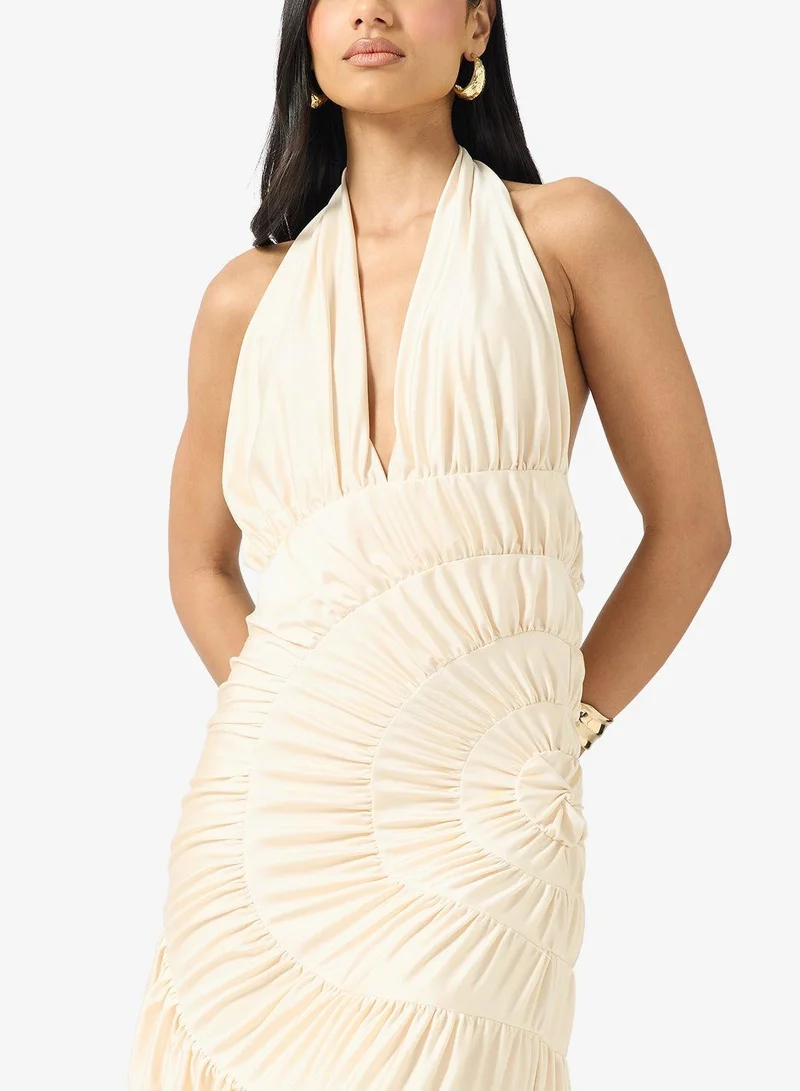 Ginger Boutique  Halter Neck Ruched Frill Detail Evening Dress for Women | Best Price UAE