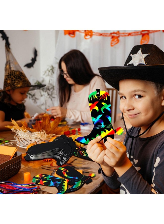 Hungdao 80 Pcs Western Cowboy Boot Scratch Cards for Boys Cowboy Crafts Rainbow Cowboy Scratch Paper Cowboy Party Favors for Western Theme Birthday Party Classroom DIY Activities - Image 4