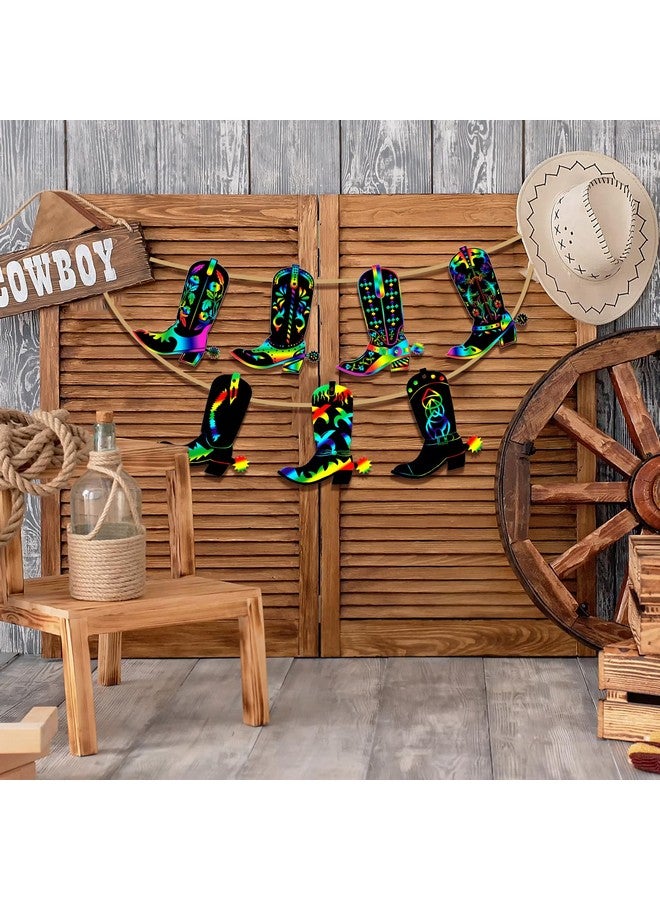 Hungdao 80 Pcs Western Cowboy Boot Scratch Cards for Boys Cowboy Crafts Rainbow Cowboy Scratch Paper Cowboy Party Favors for Western Theme Birthday Party Classroom DIY Activities - Image 5