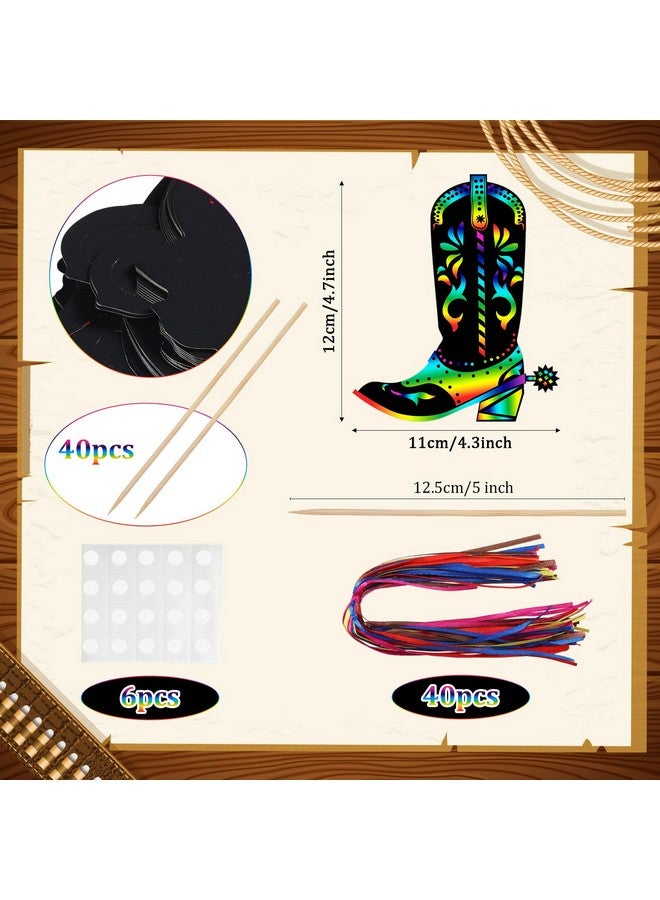 Hungdao 80 Pcs Western Cowboy Boot Scratch Cards for Boys Cowboy Crafts Rainbow Cowboy Scratch Paper Cowboy Party Favors for Western Theme Birthday Party Classroom DIY Activities - Image 2