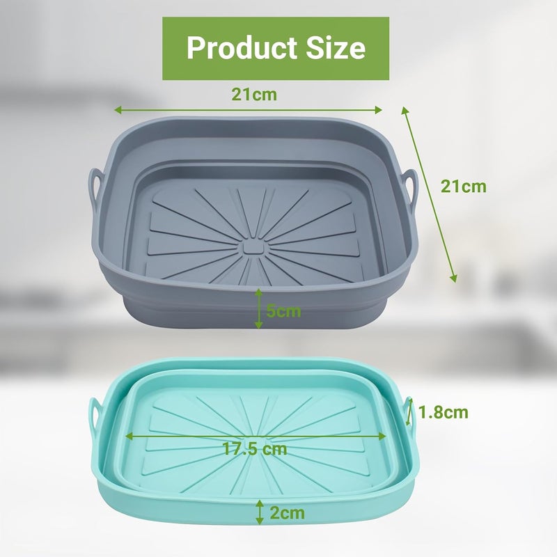 Alyvisun Silicone Mould for Hot Air Fryer, Pack of 2, Airfryer Silicone Baking Mould, Reusable Silicone Insert Accessories, Square Silicone Mat, Pot Liner for Air Fryer, Microwave, Oven, Blue + Grey - Image 3