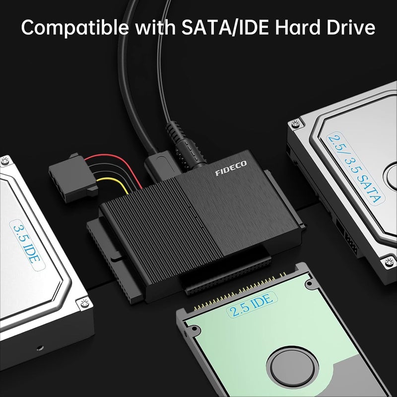 FIDECO USB 3.0 to SATA or IDE Adapter, Hard Drive Adapter Cable Universal for 2.5/3.5 inch SATA HDD/SSD & IDE HDD with 12V Power Adapter - Image 3