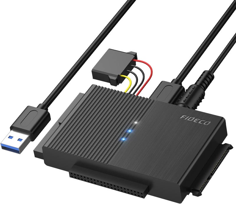 FIDECO USB 3.0 to SATA or IDE Adapter, Hard Drive Adapter Cable Universal for 2.5/3.5 inch SATA HDD/SSD & IDE HDD with 12V Power Adapter - Image 1
