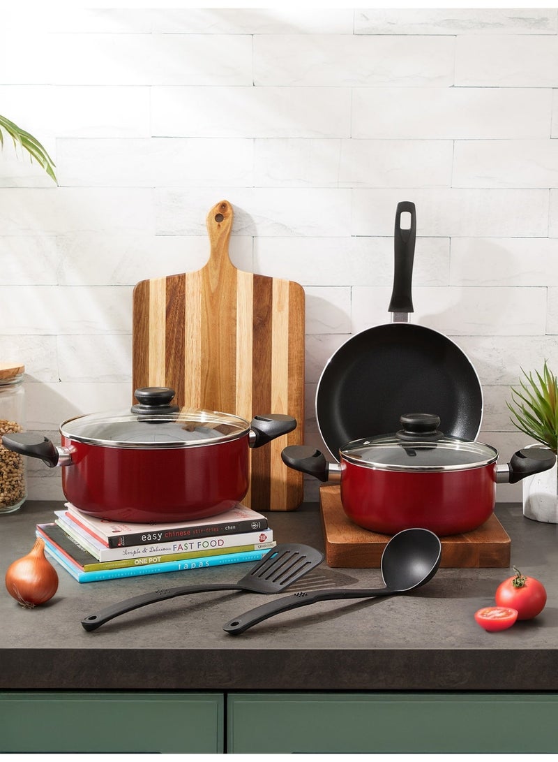 بينتولا بنتولا طقم أواني طبخ 7 قطع ألمنيوم غير لاصق مع أغطية زجاج، أحمر - Image 2