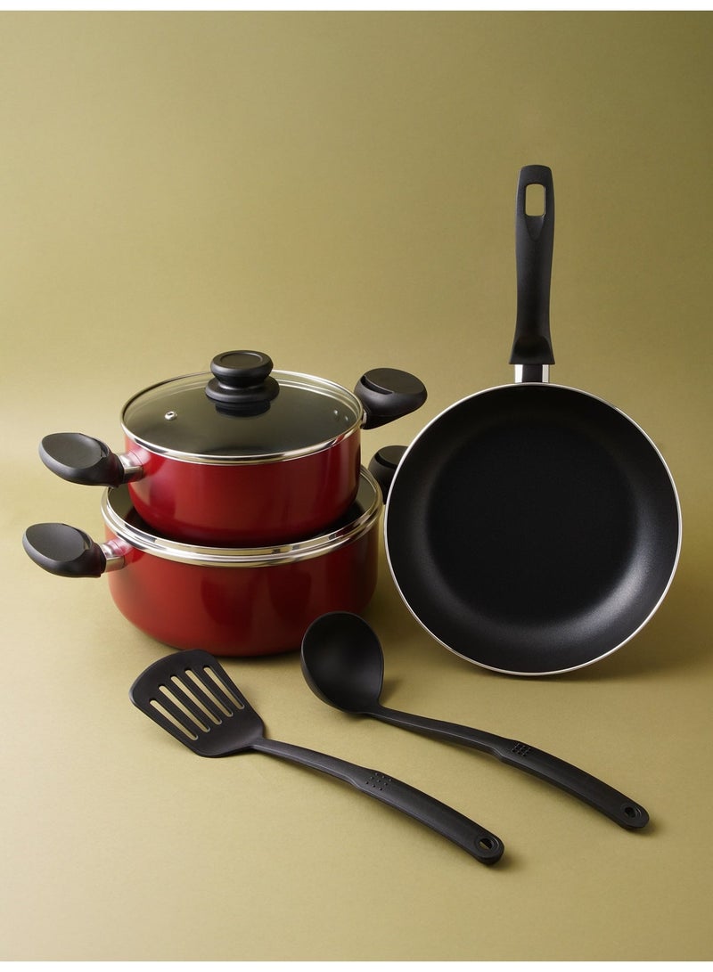 بينتولا بنتولا طقم أواني طبخ 7 قطع ألمنيوم غير لاصق مع أغطية زجاج، أحمر - Image 3