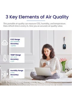 SYOSI Mini CO2 Detector, Portable Multi-Function CO2 Monitor Meter, Air Quality Monitor, Carbon Dioxide Detector with CO2 Alarm, Temperature and Humidity Detector for Travel Home Indoor  - Image 3