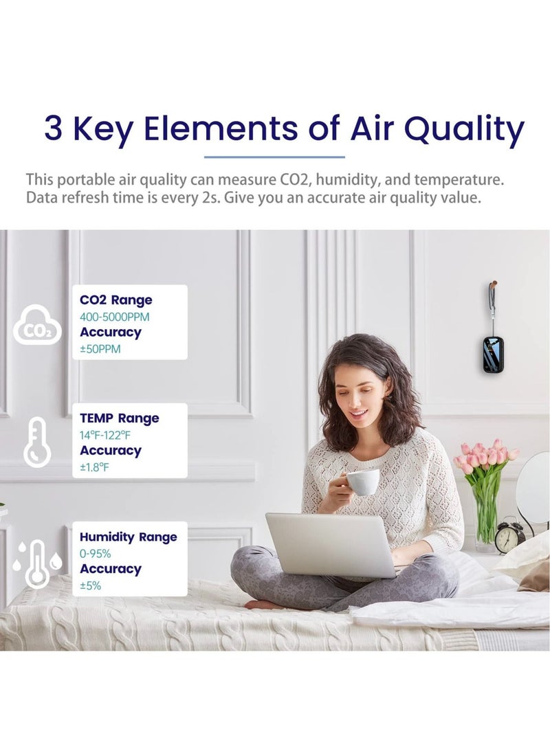 SYOSI Mini CO2 Detector, Portable Multi-Function CO2 Monitor Meter, Air Quality Monitor, Carbon Dioxide Detector with CO2 Alarm, Temperature and Humidity Detector for Travel Home Indoor  - Image 3