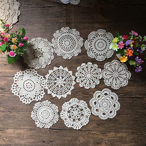 MINDPLUS Set of 10 Cotton Hand Crochet Doilies Lace White 6-7 Inches Round Crocheted Placemats Vintage Wedding Tea Party - Image 1