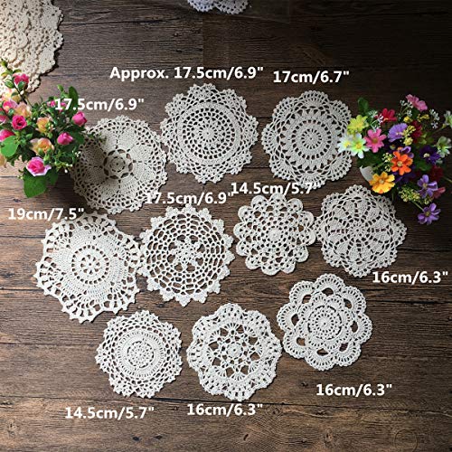 MINDPLUS Set of 10 Cotton Hand Crochet Doilies Lace White 6-7 Inches Round Crocheted Placemats Vintage Wedding Tea Party - Image 2