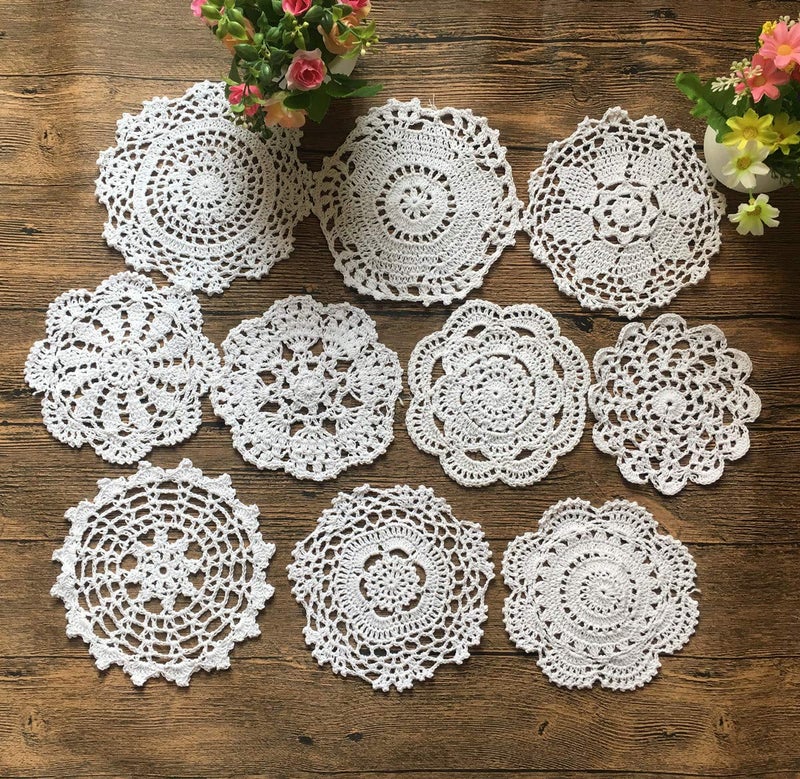 MINDPLUS Set of 10 Cotton Hand Crochet Doilies Lace White 6-7 Inches Round Crocheted Placemats Vintage Wedding Tea Party - Image 3