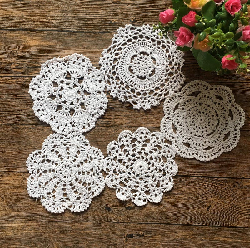 MINDPLUS Set of 10 Cotton Hand Crochet Doilies Lace White 6-7 Inches Round Crocheted Placemats Vintage Wedding Tea Party - Image 5
