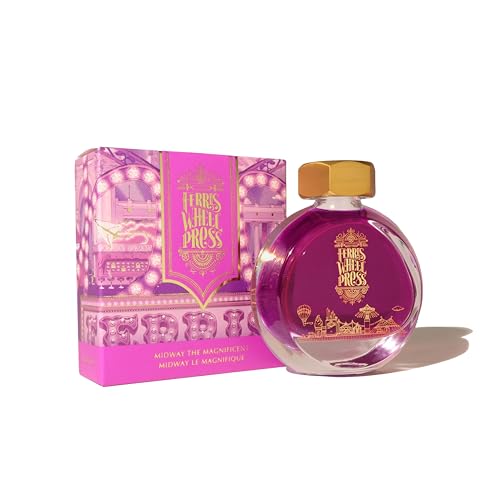 Ferris Wheel Press Ink Everyday Ink Collection Midway the Magnificent Fuchsia with Glistening Blue Shimmer 38ml Fountain Pen Ink Bottle - Image 1
