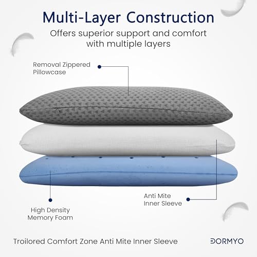 Dormyo 2.5 Inch Height Memory Foam Pillow for Neck Pain and Shoulder Pain - Orthopedic Gel Infused Memory Foam Soft Pillows for Sleeping - Pack of 1 Luxe - Image 4