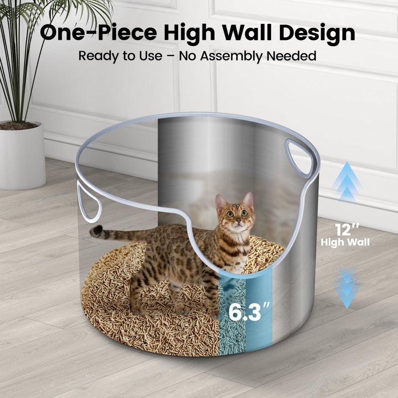 FOPUNB Stainless Steel Litter Box, Metal Litter Box, Integrated Round, XL 12'' High Side, Odor Control, Easy to Clean, Durable, Includes Scoop for Big Cats & Multi-Cat Households - Image 2