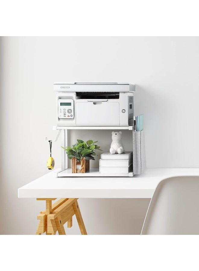 BTY Printer Stand Under Desk Printer Table With Wheels 2 Tier Small Printer Cart With Storage Bag Desktop White Printer Stands For Home Office Fax Machine Scanner Files (White)  - Image 3