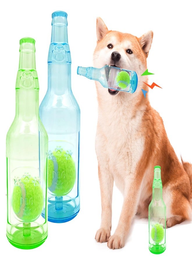 Aerbee 2PCS Water Bottle Dog Toys, Interesting Squeaky Dog Toys, 9.6" Rubber Water Bottle Toys with Tennis Ball, Large/Medium Dog Chew Toy, Outdoor Interactive Keep Them Busy, Blue & Green - Image 1