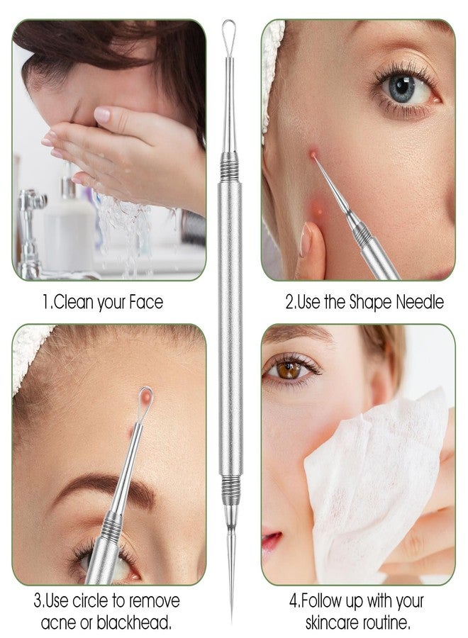 Yuanchu 2-In-1 Stainless Steel Acne Removal Needle, Professional Comedone Extractor Tool Whitehead Blackhead Remover Tool Pimple Popper Tool Double Ended Needle With Cap Removal For Face Nose (Silver) - Image 5
