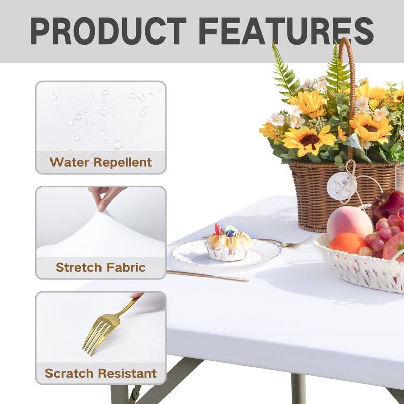 Nacuci Square Fitted Table Cover Elastic Tablecloth 3ft Stretch Spandex Table Top Cover for Dining Indoor Outdoor Party White 36X36 Inch - Image 3