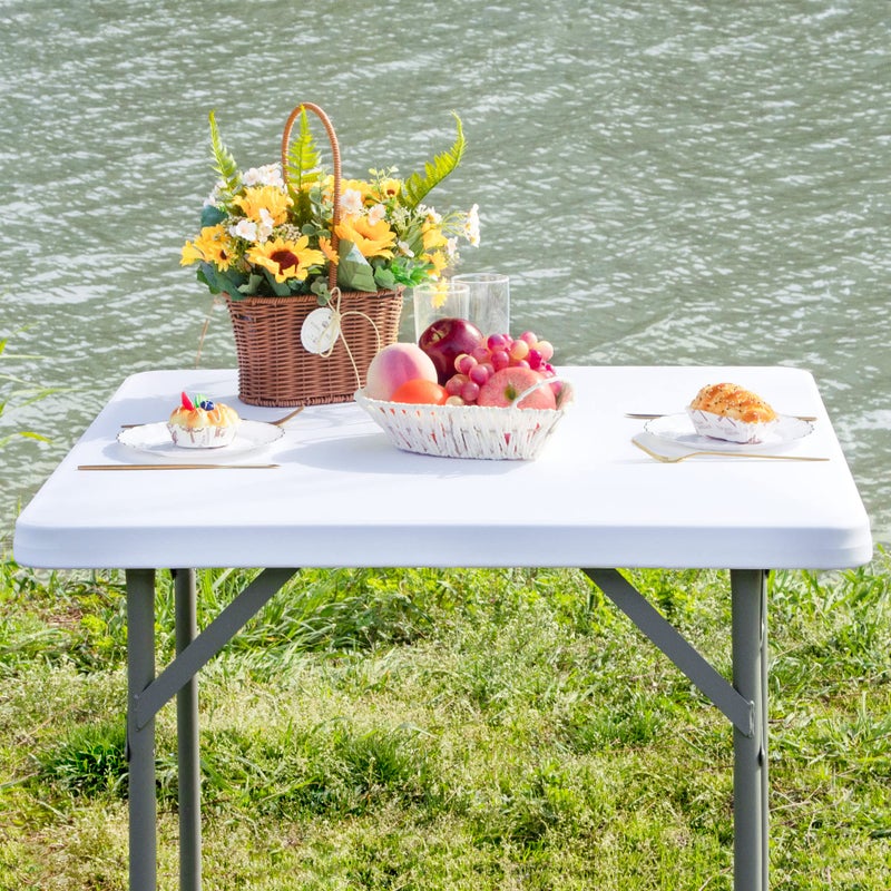 Nacuci Square Fitted Table Cover Elastic Tablecloth 3ft Stretch Spandex Table Top Cover for Dining Indoor Outdoor Party White 36X36 Inch - Image 1
