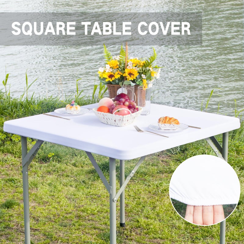 Nacuci Square Fitted Table Cover Elastic Tablecloth 3ft Stretch Spandex Table Top Cover for Dining Indoor Outdoor Party White 36X36 Inch - Image 2