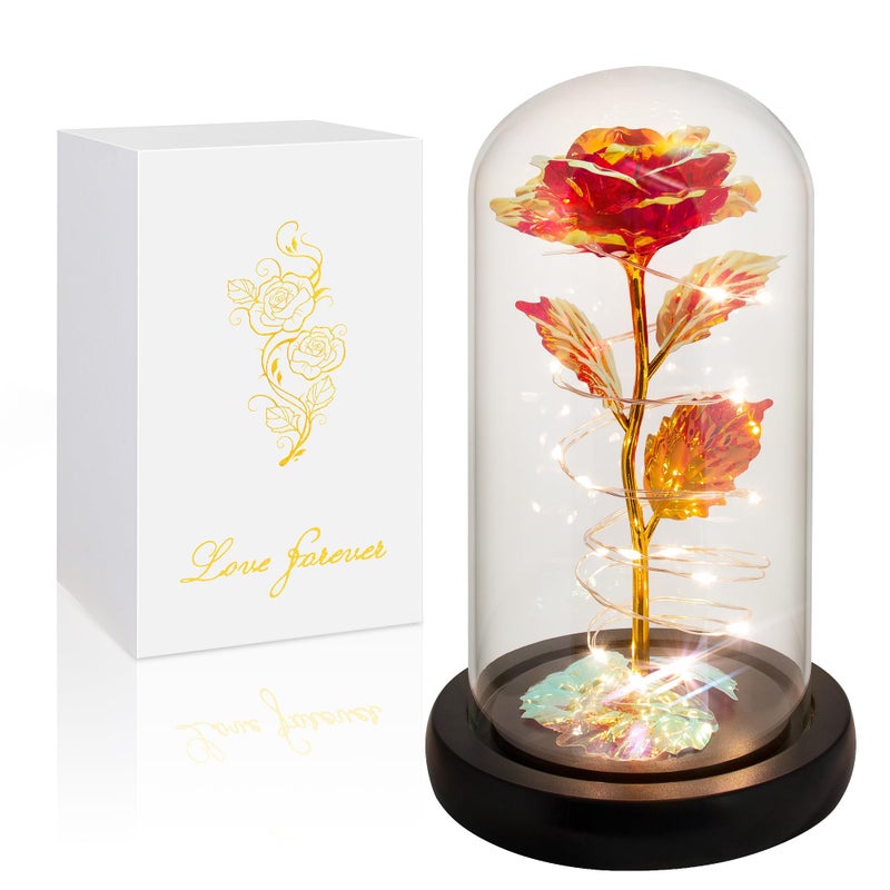 Childom Mothers Day Flowers Gifts for MomBirthday Gifts for WomenRose Flower Mom Gift for Her Wife Mother GrandmaColorful Red Light Up Rose in A Glass Dome Mothers Day Presents from Daughter Son