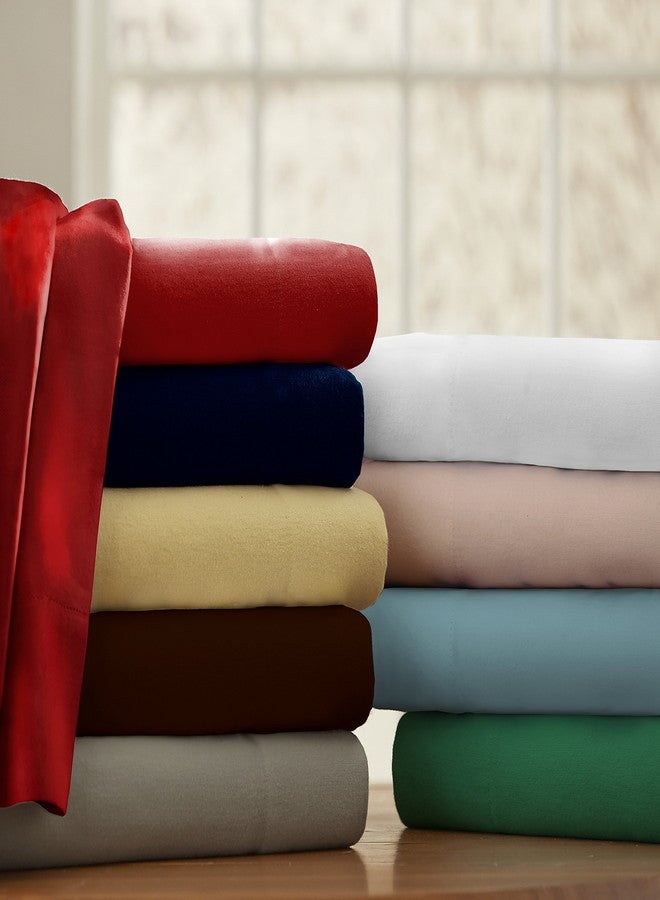 Pointehaven Flannel Deep Pocket Set with Oversized Flat Sheet, Full, Rococco Red - Image 3