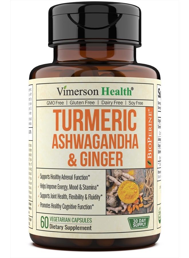 Vimerson Health Turmeric Curcumin & Ashwagandha Supplements with Black Pepper. 95% Curcuminoids. Joint Support Supplement with Organic Tumeric, Ginger & Bioperine. Aids Joint Health, Energy, Mood & Overall Well-Being - Image 1
