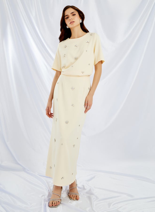 Styli Embellished Short Sleeve Top and Skirt Co-Ords  - Image 1