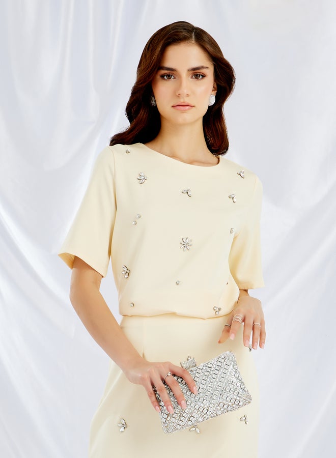 Styli Embellished Short Sleeve Top and Skirt Co-Ords  - Image 3